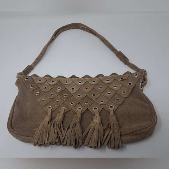 French Connection FCUK Women's Leather Purse Handbag Satchel Fringe Tassels Y2K - Picture 1 of 6